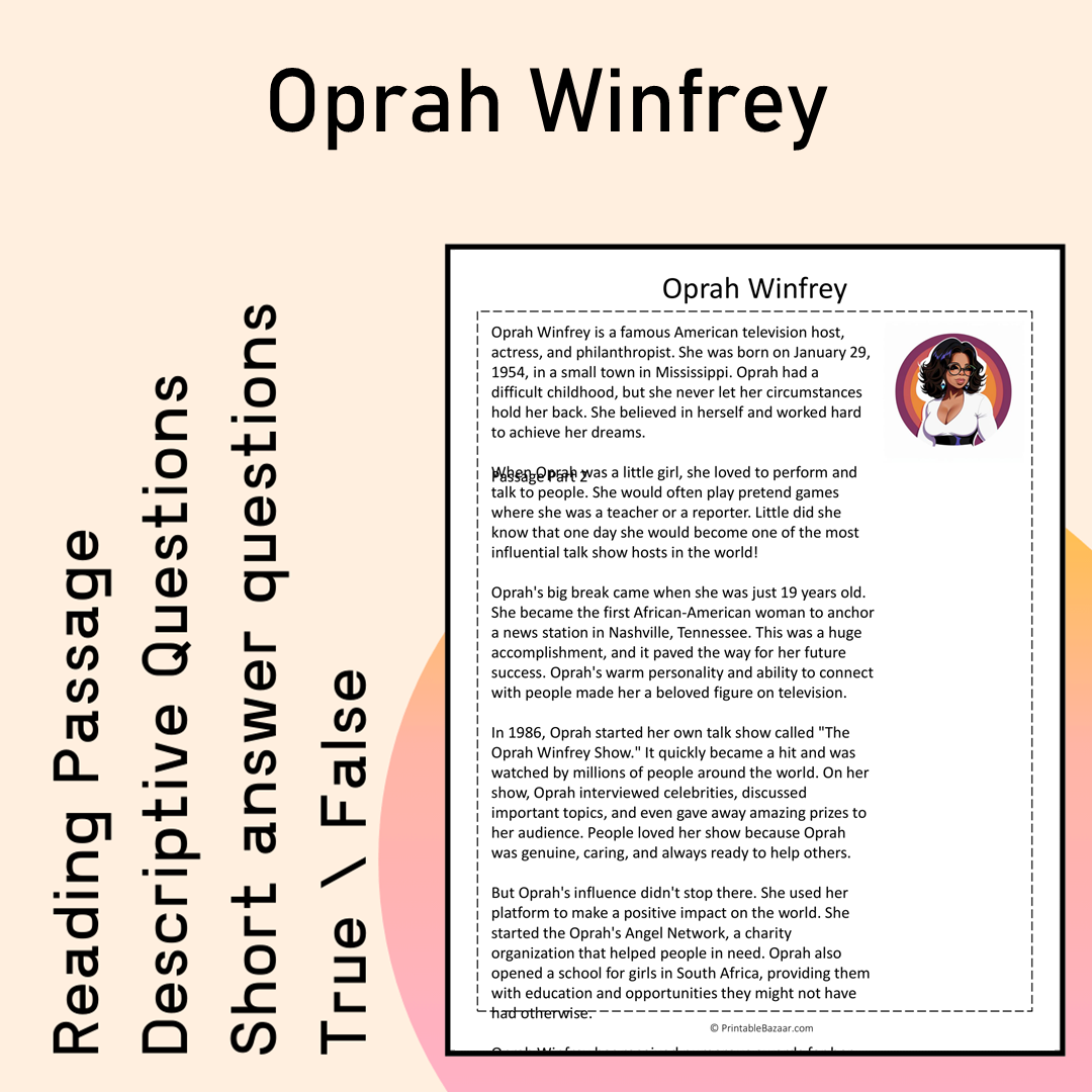 Oprah Winfrey | Reading Comprehension Passage Printable Activity