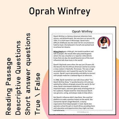 Oprah Winfrey | Reading Comprehension Passage Printable Activity