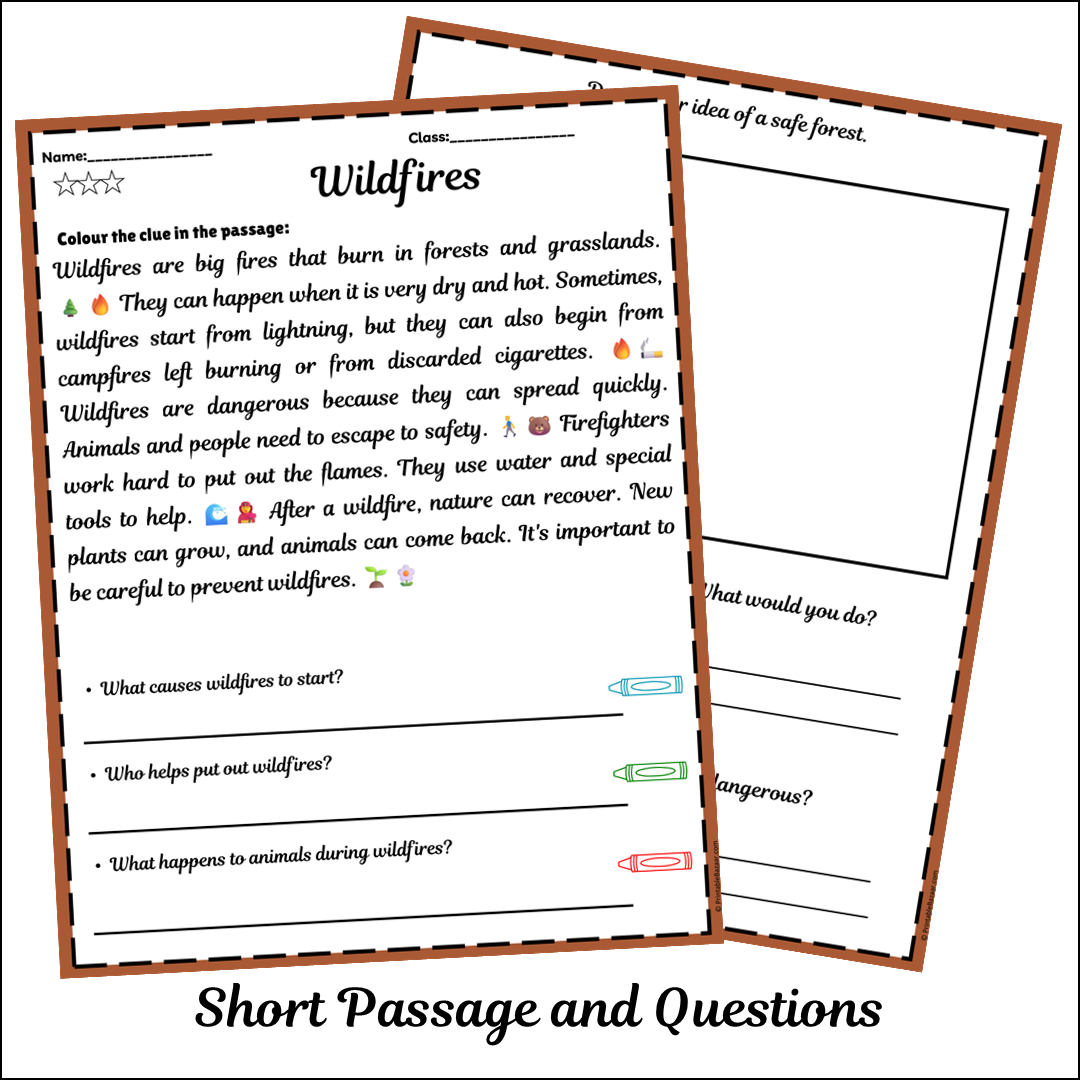 Wildfires | Short Reading Comprehension Creative Worksheet