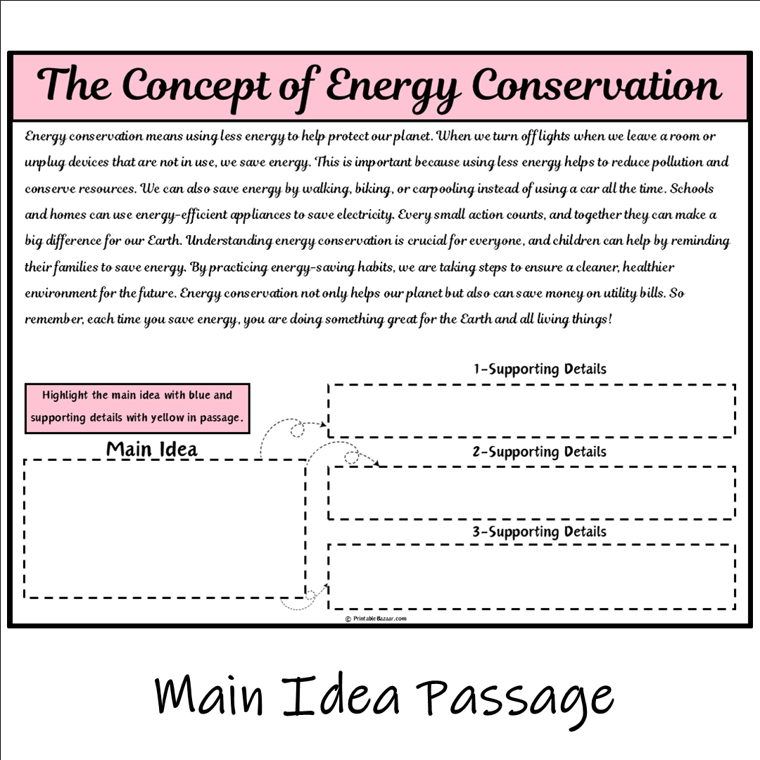 The Concept of Energy Conservation | Main Idea and Supporting Details Reading Passage and Questions