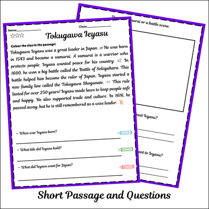 Tokugawa Ieyasu | Short Reading Comprehension Creative Worksheet