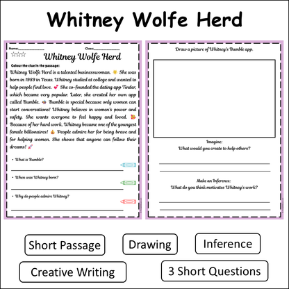 Whitney Wolfe Herd | Short Reading Comprehension Creative Worksheet