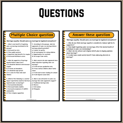 Marriage equality: Should same-sex marriage be legalized everywhere? | Debate Case Study Worksheet