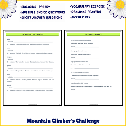 Mountain Climber's Challenge | Poem Grammar Worksheet Printable Activity