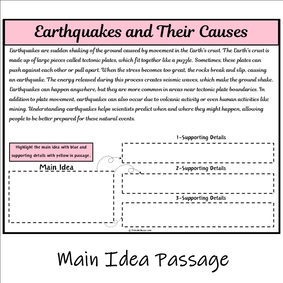 Earthquakes and Their Causes | Main Idea and Supporting Details Reading Passage and Questions