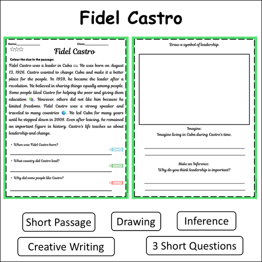 Fidel Castro | Short Reading Comprehension Creative Worksheet