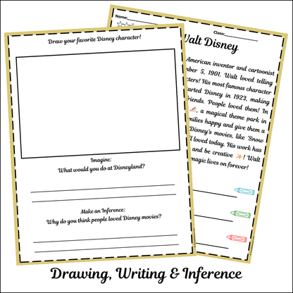 Walt Disney | Short Reading Comprehension Creative Worksheet