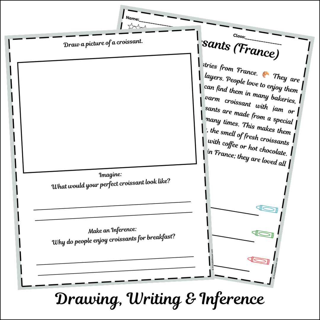 Croissants (France) | Short Reading Comprehension Creative Worksheet