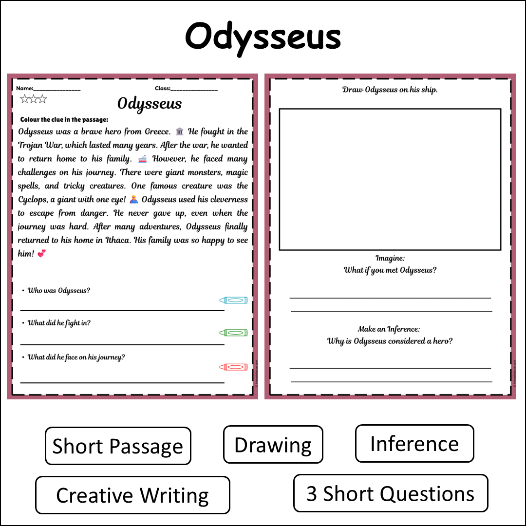 Odysseus | Short Reading Comprehension Creative Worksheet