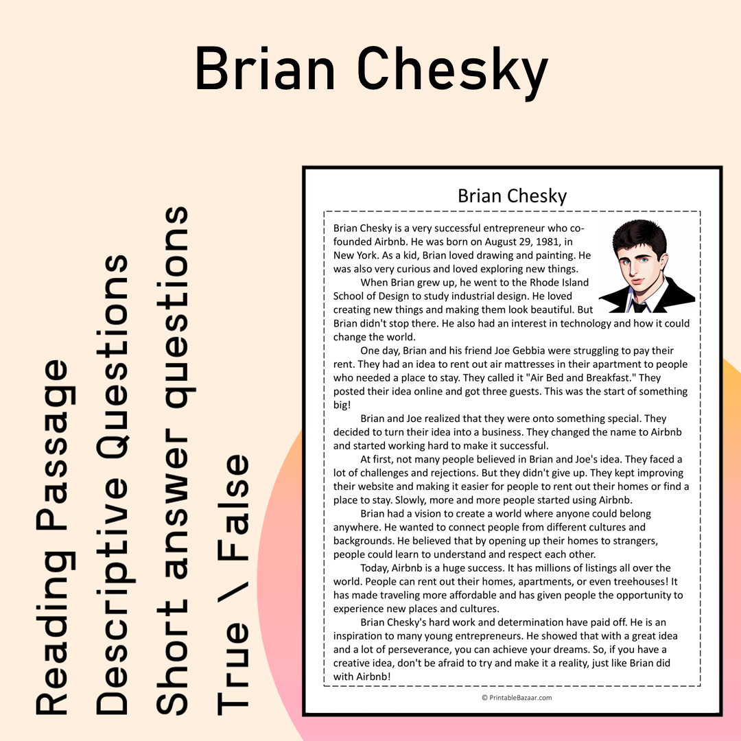 Brian Chesky | Reading Comprehension Passage Printable Activity