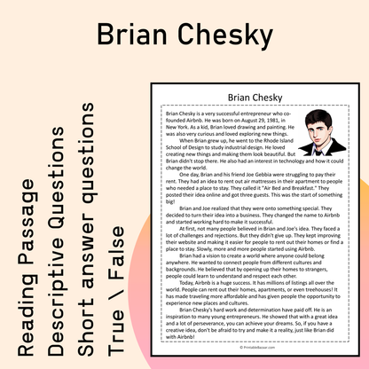 Brian Chesky | Reading Comprehension Passage Printable Activity