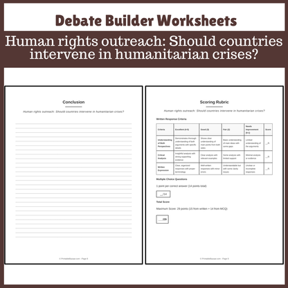 Human rights outreach: Should countries intervene in humanitarian crises? | Favour and Against Worksheet Printable Activity