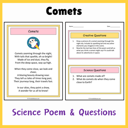 Comets | Science Poem Reading Comprehension Activity