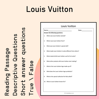 Louis Vuitton | Reading Comprehension Passage Printable Activity