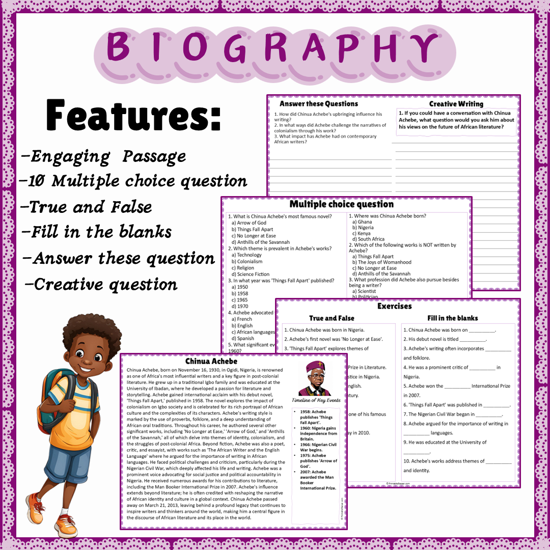 Chinua Achebe | Biography Reading Comprehension and Questions Worksheet
