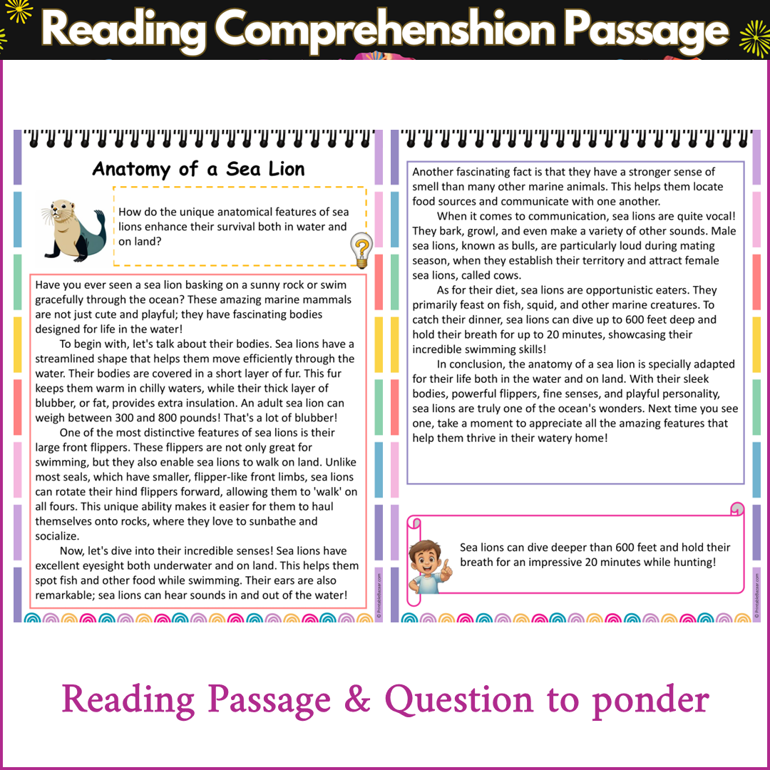 Anatomy of a Sea Lion | Reading Comprehension Passage and Questions