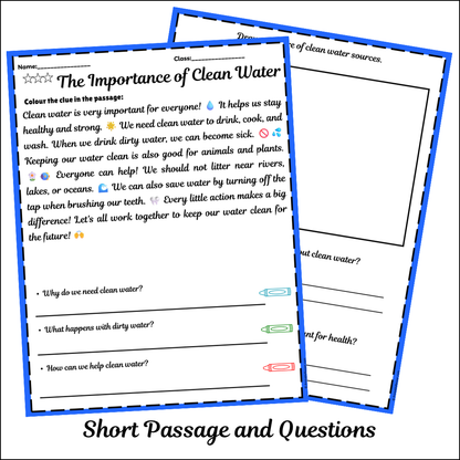 The Importance of Clean Water | Short Reading Comprehension Creative Worksheet