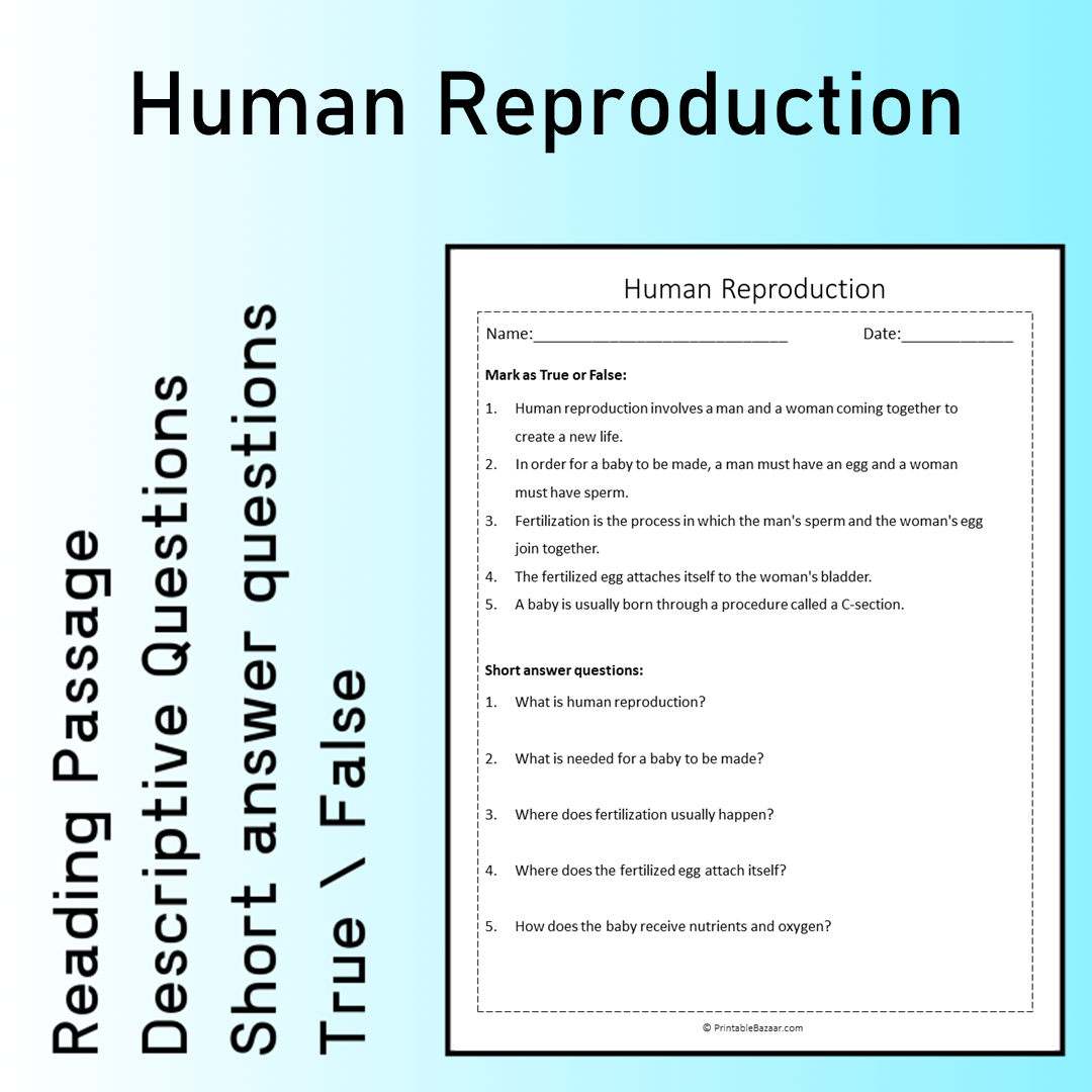 Human Reproduction | Reading Comprehension Passage Printable Worksheet