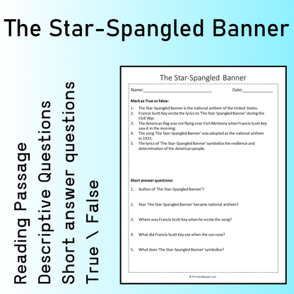 The Star-Spangled Banner | Reading Comprehension Passage Printable Worksheet