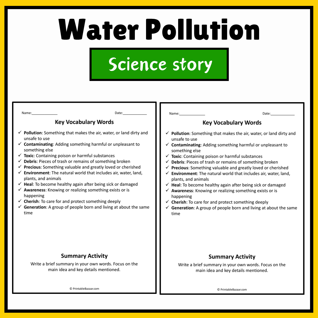 Water Pollution | Science Story Reading Comprehension Activity