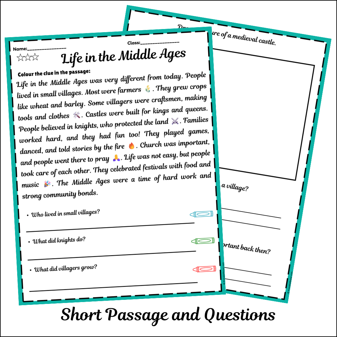 Life in the Middle Ages | Short Reading Comprehension Creative Worksheet