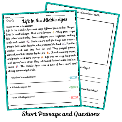 Life in the Middle Ages | Short Reading Comprehension Creative Worksheet