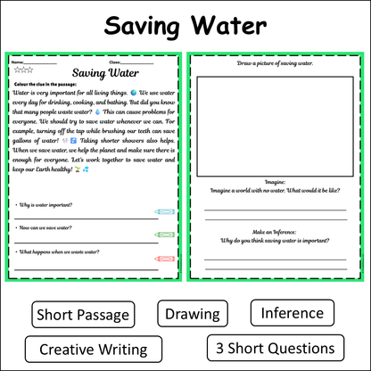 Saving Water | Short Reading Comprehension Creative Worksheet