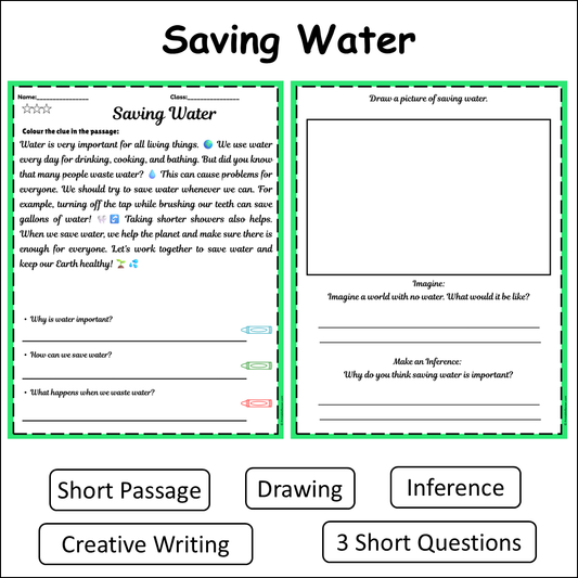 Saving Water | Short Reading Comprehension Creative Worksheet