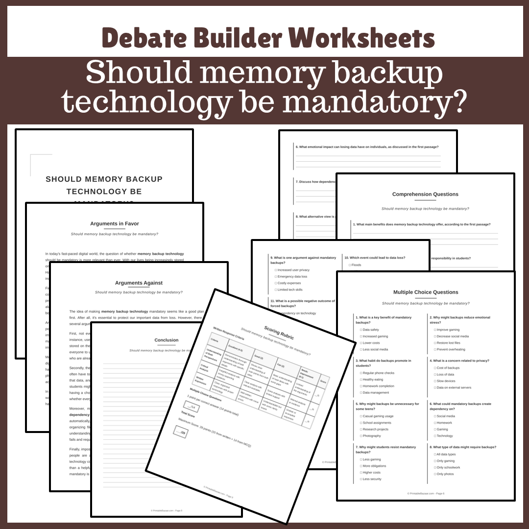 Should memory backup technology be mandatory? | Favour and Against Worksheet Printable Activity