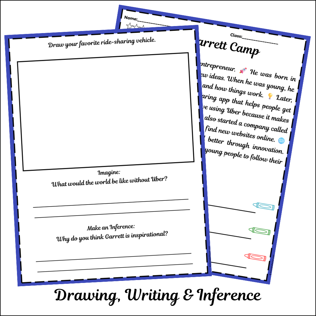 Garrett Camp | Short Reading Comprehension Creative Worksheet