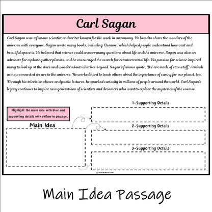 Carl Sagan | Main Idea and Supporting Details Reading Passage and Questions