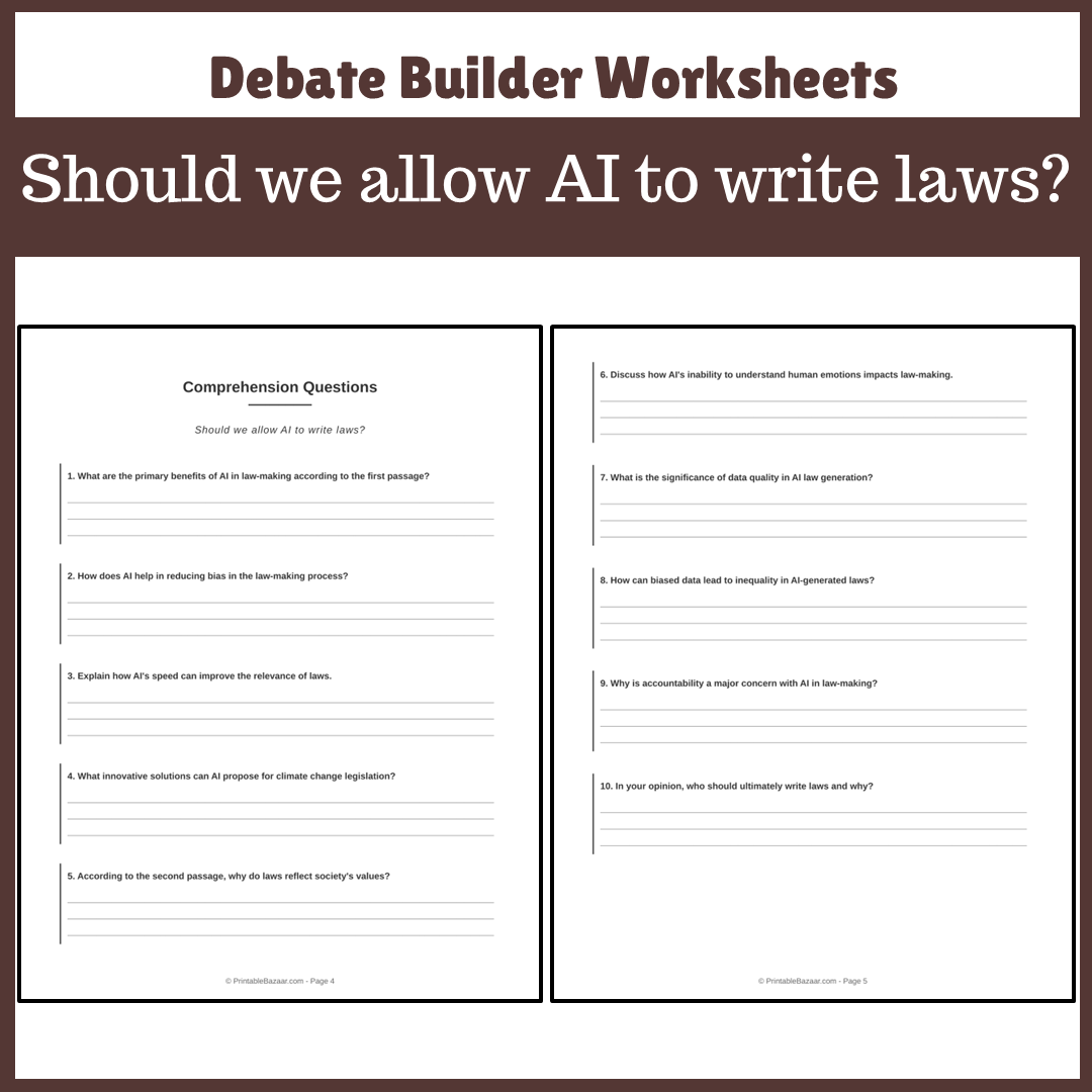 Should we allow AI to write laws? | Favour and Against Worksheet Printable Activity