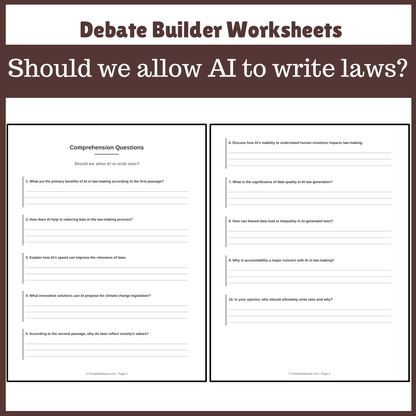 Should we allow AI to write laws? | Favour and Against Worksheet Printable Activity