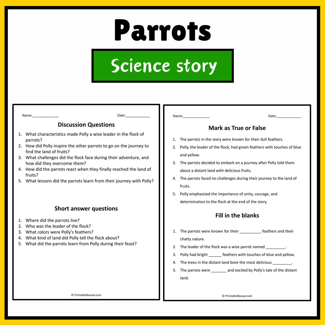 Parrots | Science Story Reading Comprehension Activity