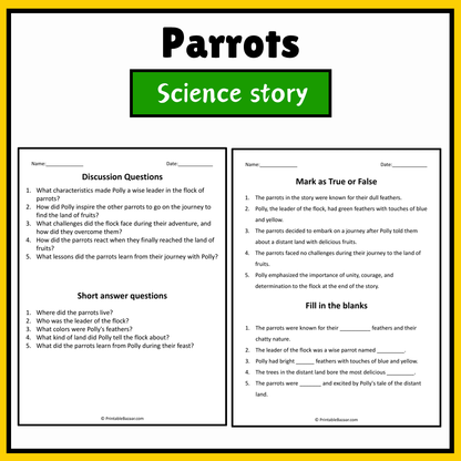 Parrots | Science Story Reading Comprehension Activity