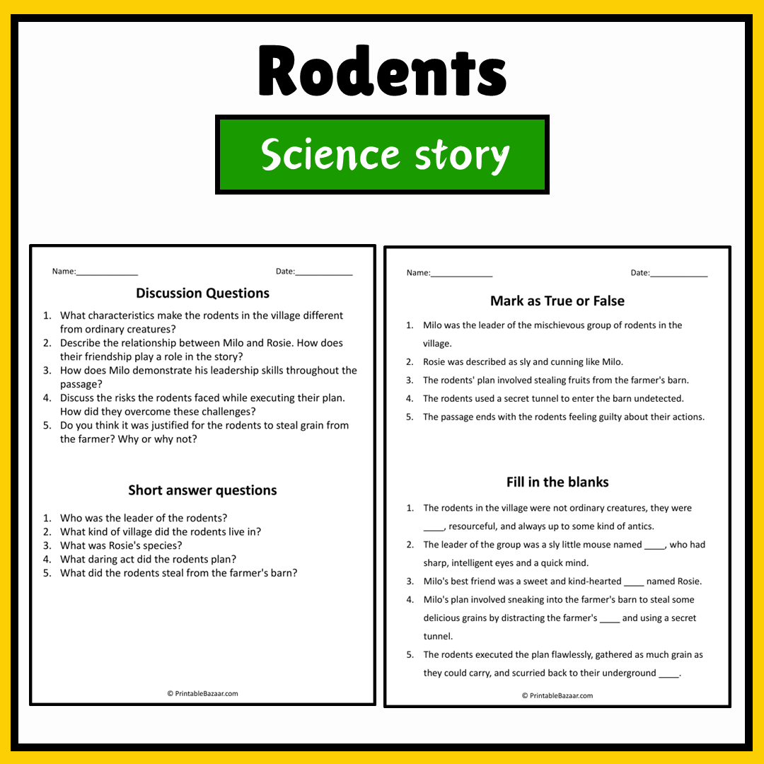 Rodents | Science Story Reading Comprehension Activity