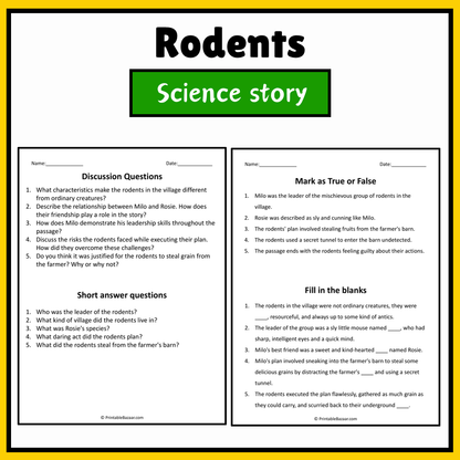 Rodents | Science Story Reading Comprehension Activity
