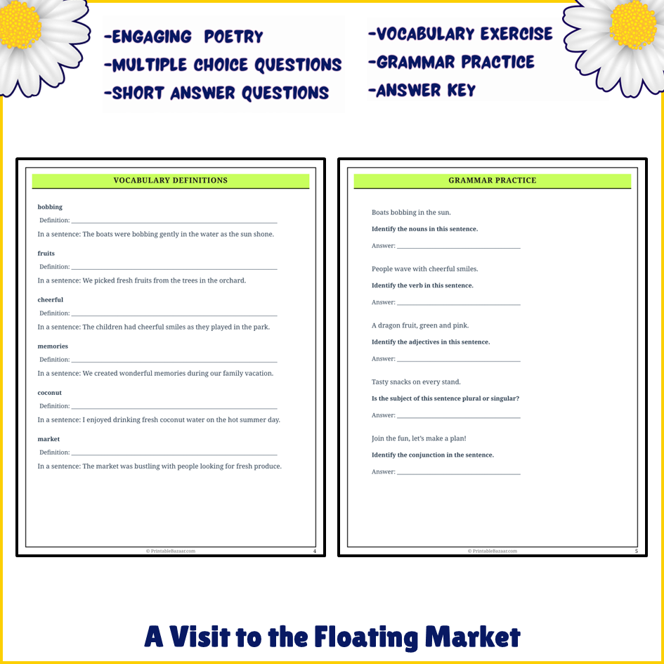 A Visit to the Floating Market | Poem Grammar Worksheet Printable Activity