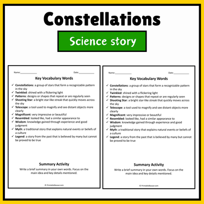 Constellations | Science Story Reading Comprehension Activity