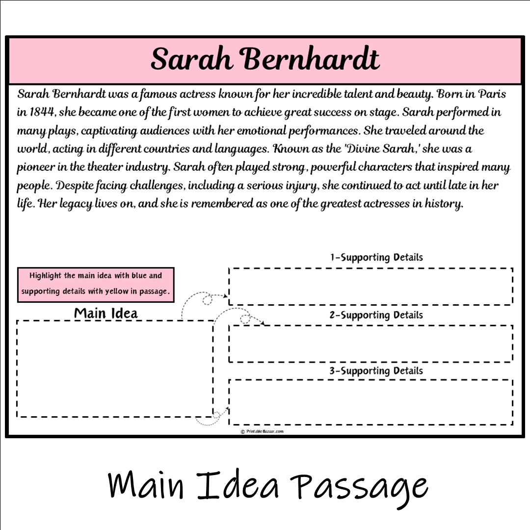 Sarah Bernhardt | Main Idea and Supporting Details Reading Passage and Questions