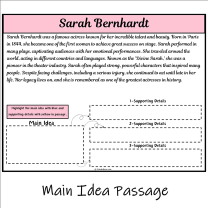 Sarah Bernhardt | Main Idea and Supporting Details Reading Passage and Questions