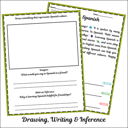 Spanish | Short Reading Comprehension Creative Worksheet