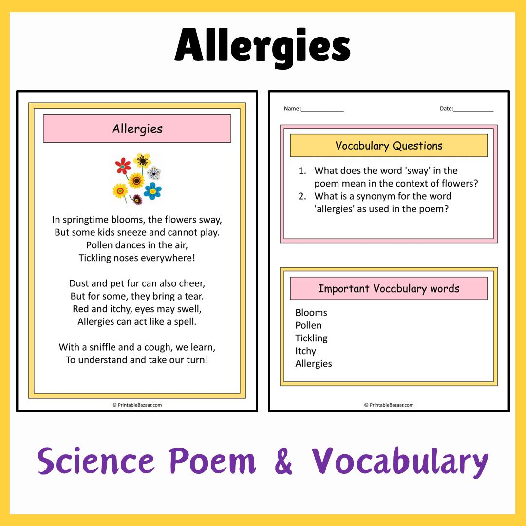 Allergies | Science Poem Reading Comprehension Activity