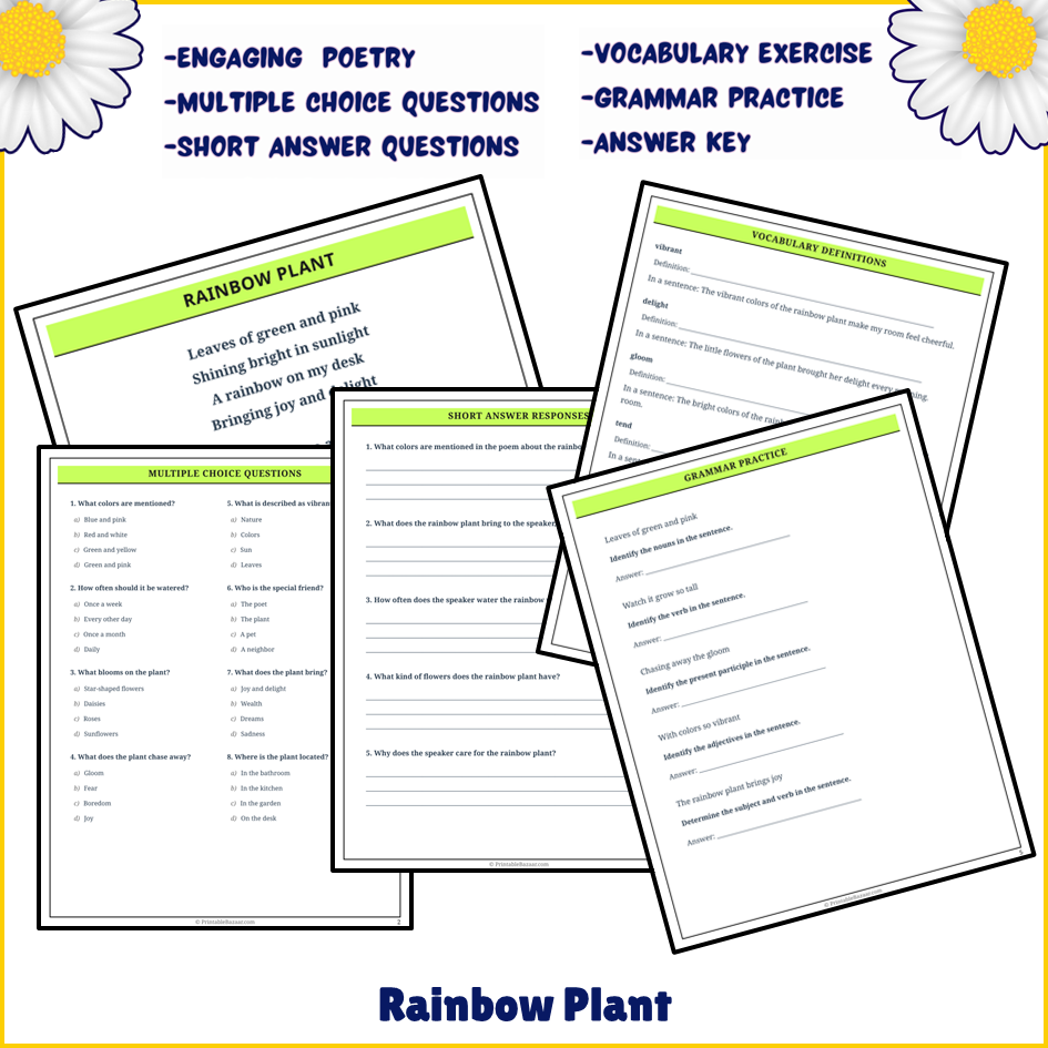 Rainbow Plant | Poem Grammar Worksheet Printable Activity