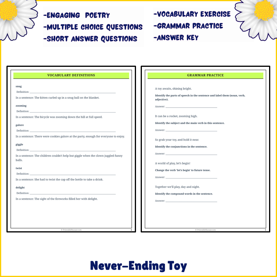 Never-Ending Toy | Poem Grammar Worksheet Printable Activity