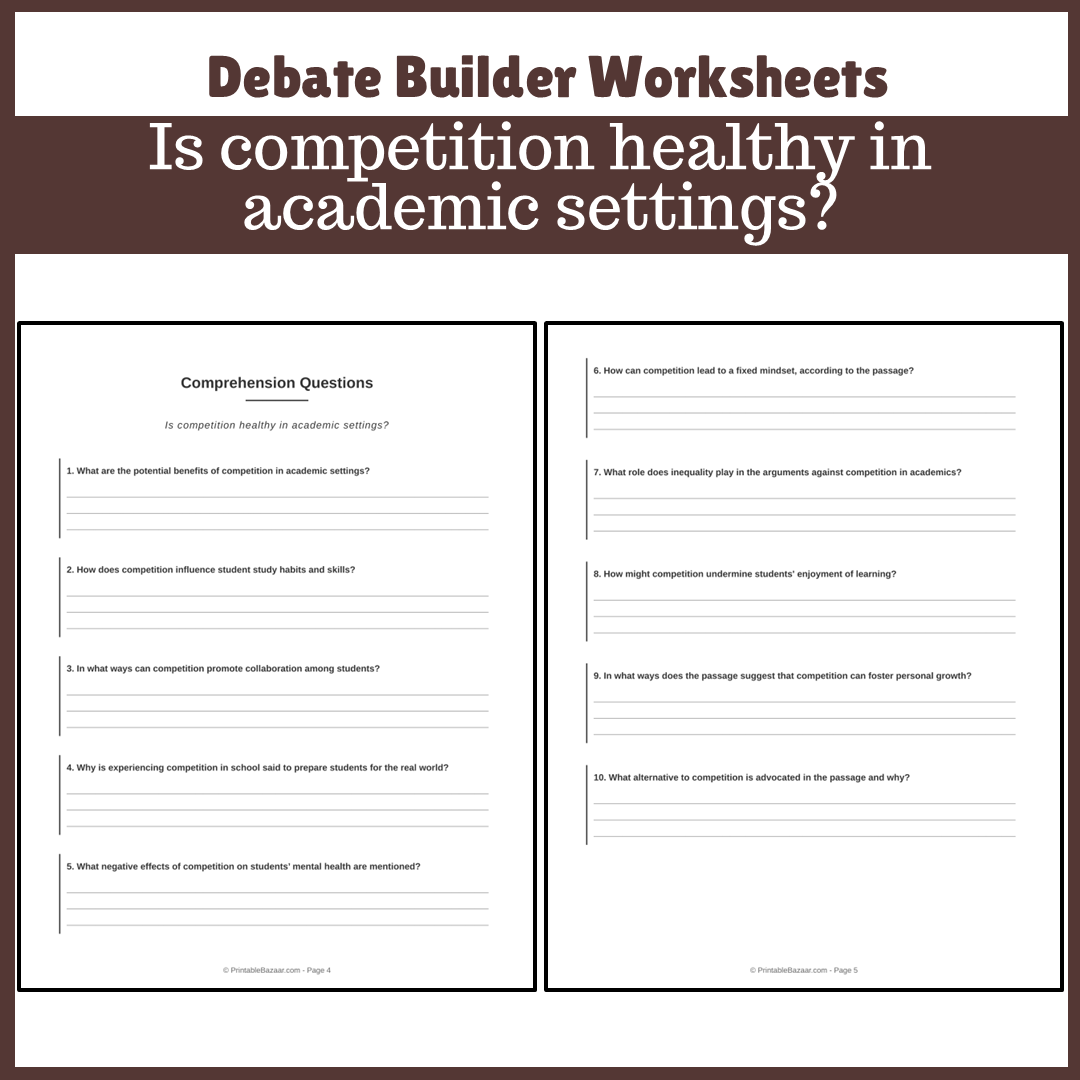 Is competition healthy in academic settings? | Favour and Against Worksheet Printable Activity
