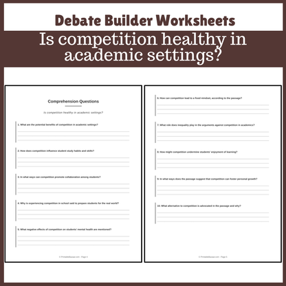 Is competition healthy in academic settings? | Favour and Against Worksheet Printable Activity