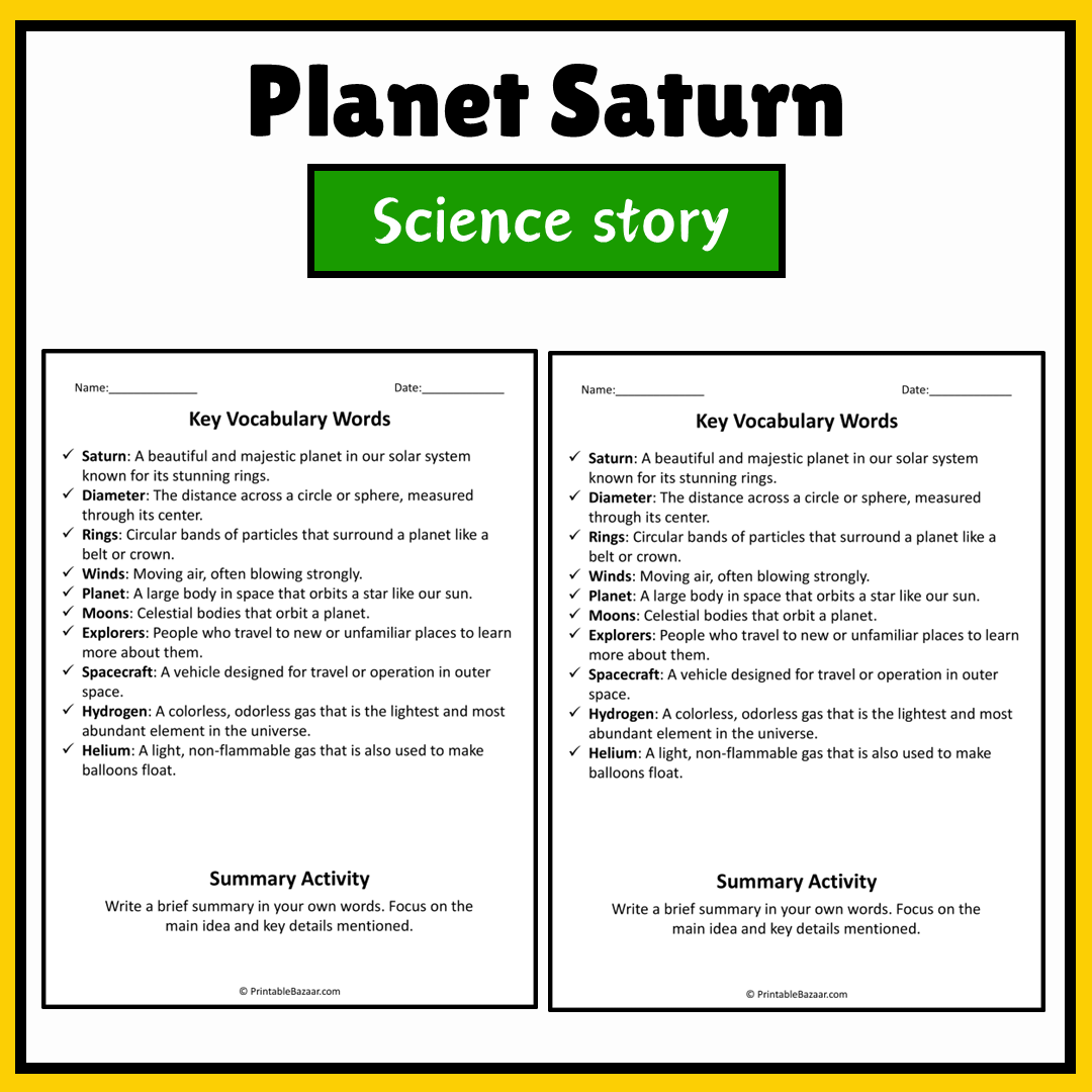 Planet Saturn | Science Story Reading Comprehension Activity