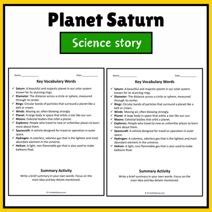 Planet Saturn | Science Story Reading Comprehension Activity