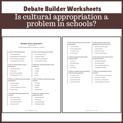 Is cultural appropriation a problem in schools? | Favour and Against Worksheet Printable Activity